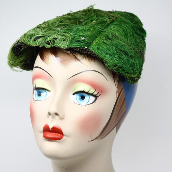 Vintage Green Feather Cocktail Hat MidCentury Fascinator Statement Hat - Hey Viv - Picture 7 of 8